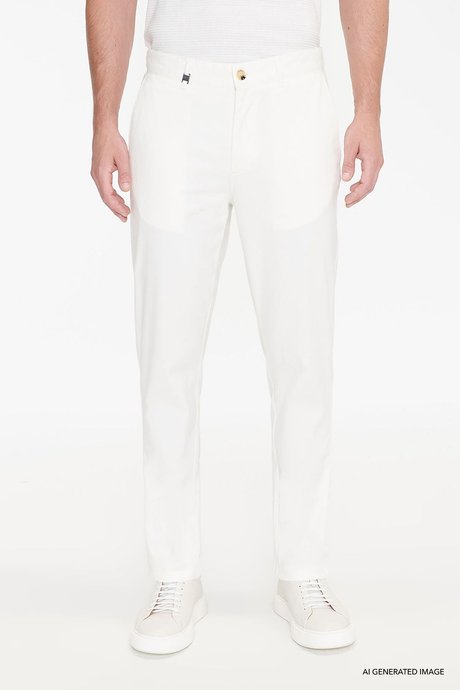 Pamuklu Slim Fit Dar Kesim Yan Cepli Casual Esnek Ekru Pantolon resmi