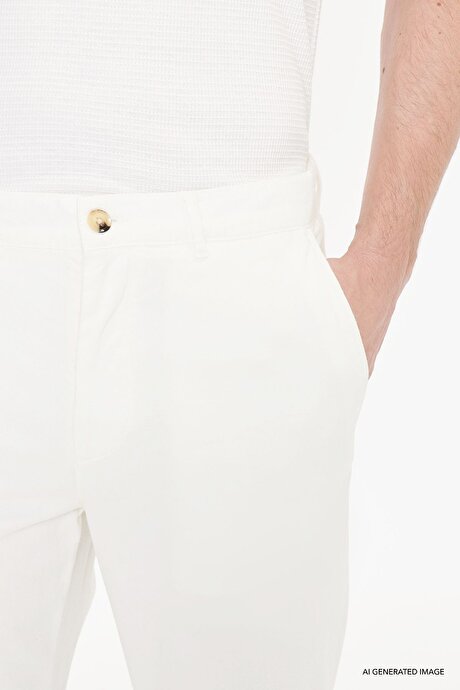 Pamuklu Slim Fit Dar Kesim Yan Cepli Casual Esnek Ekru Pantolon resmi