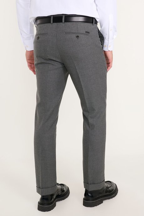 Slim Fit Dar Kesim Beli Gizli Lastikli Yan Cepli Armürlü Klasik Siyah Pantolon resmi