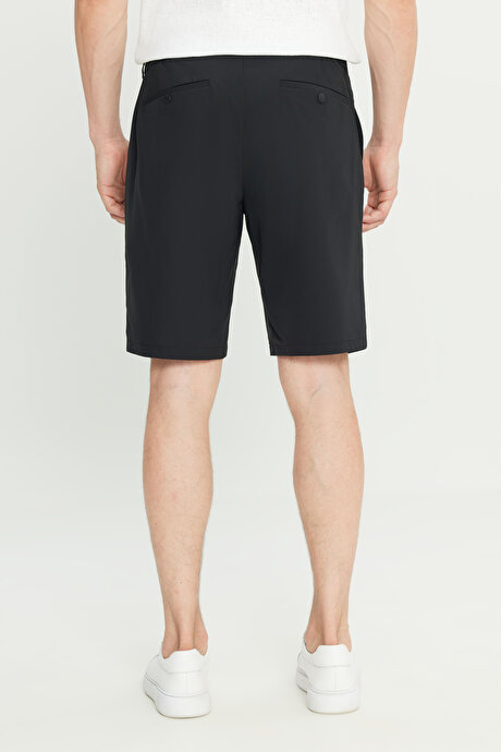 Slim Fit Dar Kesim Beli Lastikli Yan Cepli Esnek Siyah Şort resmi