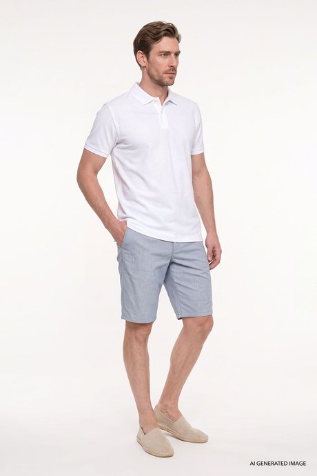Slim Fit Dar Kesim Yan Cepli Gofre Desenli Esnek Lacivert Şort resmi