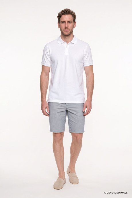 Slim Fit Dar Kesim Yan Cepli Gofre Desenli Esnek Lacivert Şort resmi