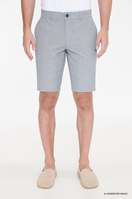 Slim Fit Dar Kesim Yan Cepli Gofre Desenli Esnek Lacivert Şort resmi