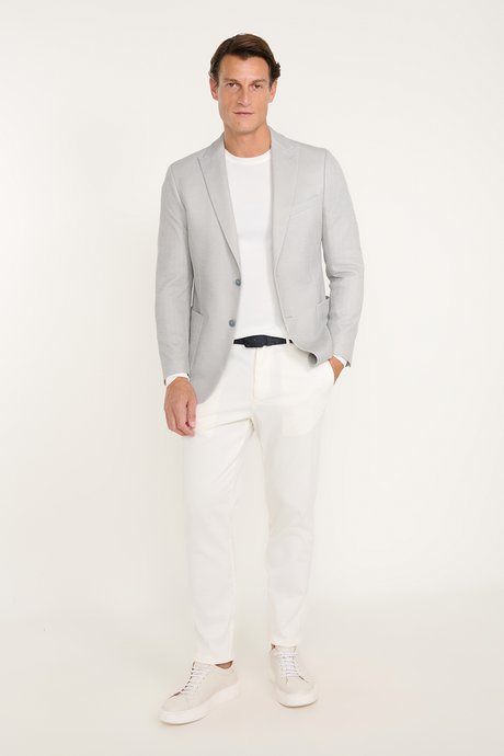 Pamuklu Slim Fit Dar Kesim Kırlangıç Yaka Torba Cepli Armürlü Blazer Gri Ceket resmi