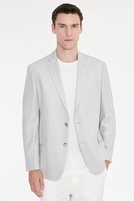 Regular Fit Normal Kesim Mono Yaka Kapak Cepli Armürlü Blazer Gri Ceket resmi