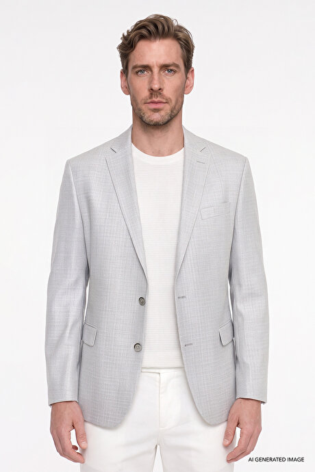 Regular Fit Normal Kesim Mono Yaka Kapak Cepli Armürlü Blazer Gri Ceket resmi