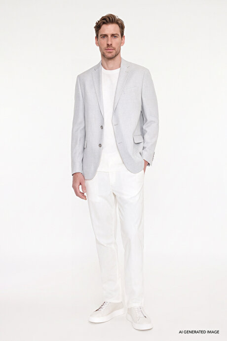 Regular Fit Normal Kesim Mono Yaka Kapak Cepli Armürlü Blazer Gri Ceket resmi