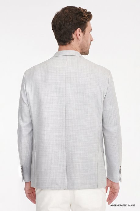 Regular Fit Normal Kesim Mono Yaka Kapak Cepli Armürlü Blazer Gri Ceket resmi