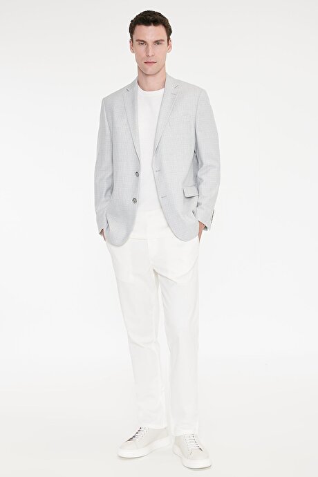Regular Fit Normal Kesim Mono Yaka Kapak Cepli Armürlü Blazer Gri Ceket resmi