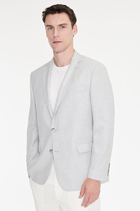 Regular Fit Normal Kesim Mono Yaka Kapak Cepli Armürlü Blazer Gri Ceket resmi