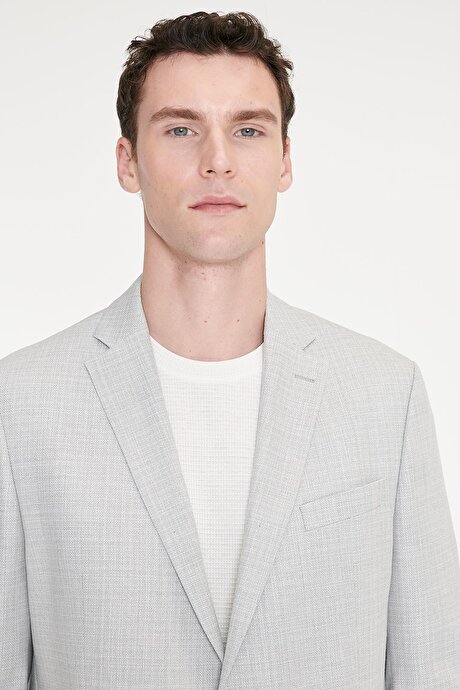 Regular Fit Normal Kesim Mono Yaka Kapak Cepli Armürlü Blazer Gri Ceket resmi
