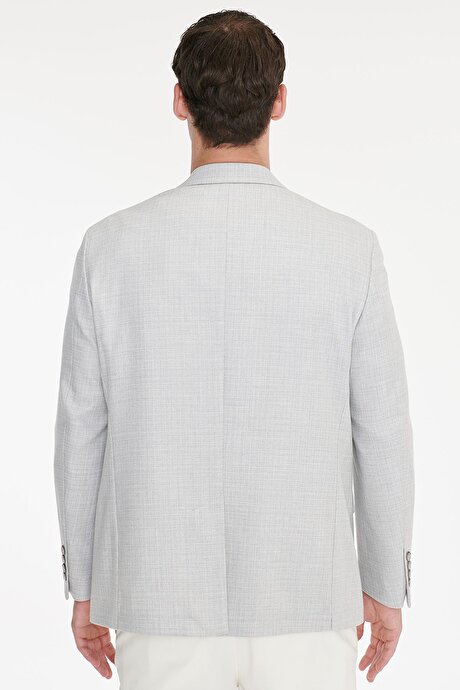 Regular Fit Normal Kesim Mono Yaka Kapak Cepli Armürlü Blazer Gri Ceket resmi