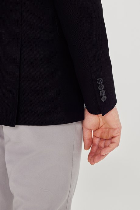 %100 Pamuk Slim Fit Dar Kesim Mono Yaka Kapak Cepli Blazer Siyah Ceket resmi