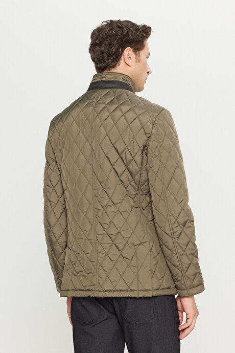 Standart Fit Normal Kesim Dik Yaka Yan Cepli Overcoat Haki Mont resmi