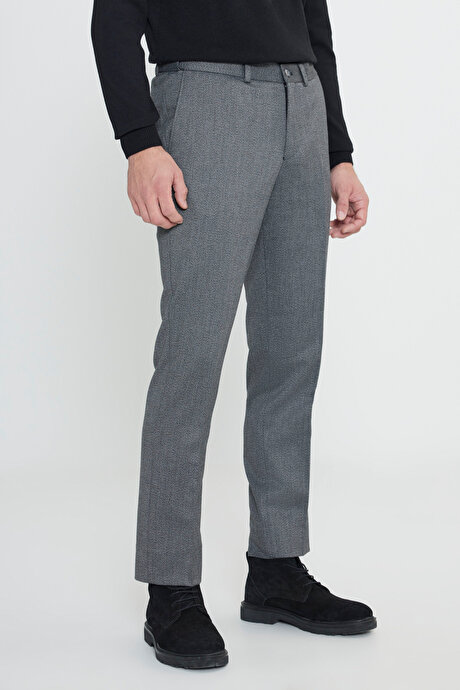 Comfort Fit Rahat Kesim Beli Gizli Lastikli Desenli Esnek Yan Cep Klasik Antrasit Pantolon resmi