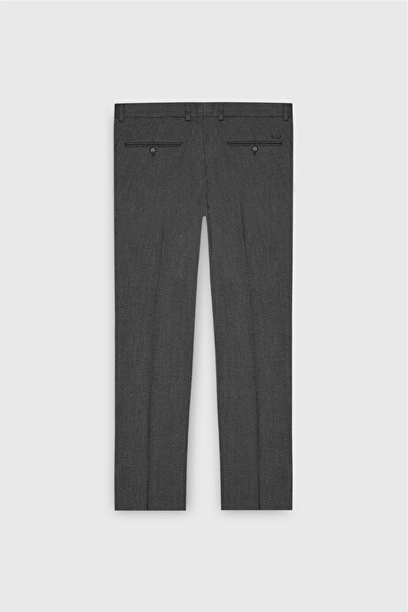 Comfort Fit Rahat Kesim Beli Gizli Lastikli Desenli Esnek Yan Cep Klasik Antrasit Pantolon resmi