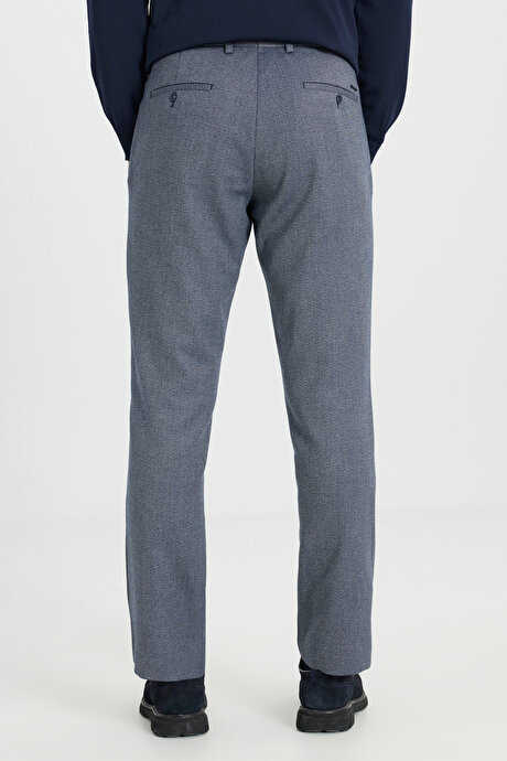 Comfort Fit Rahat Kesim Beli Gizli Lastikli Yan Cep Desenli Klasik Esnek Lacivert Pantolon resmi