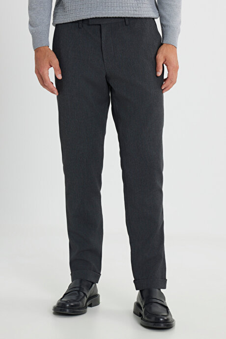 Yünlü Slim Fit Dar Kesim Balıksırtı Desenli Yan Cep Esnek Casual Kahverengi Pantolon resmi