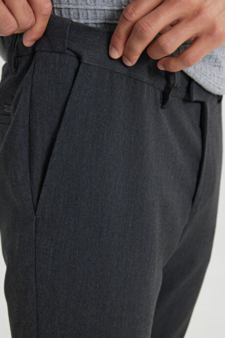Yünlü Slim Fit Dar Kesim Balıksırtı Desenli Yan Cep Esnek Casual Kahverengi Pantolon resmi
