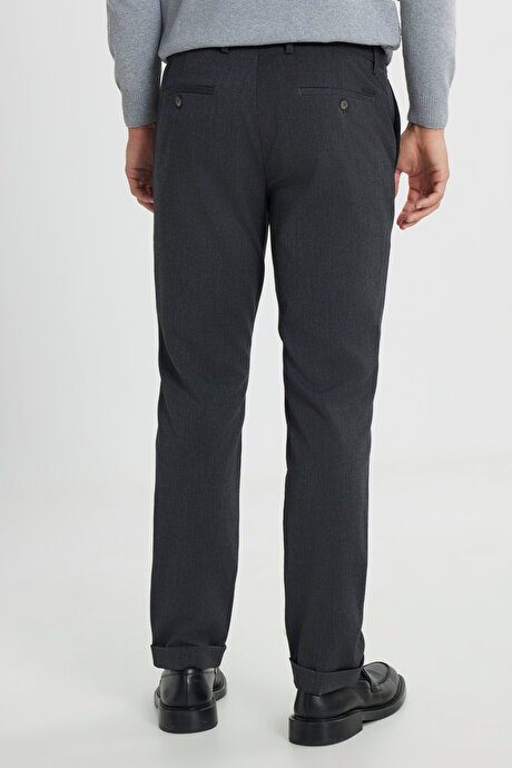 Yünlü Slim Fit Dar Kesim Balıksırtı Desenli Yan Cep Esnek Casual Kahverengi Pantolon resmi