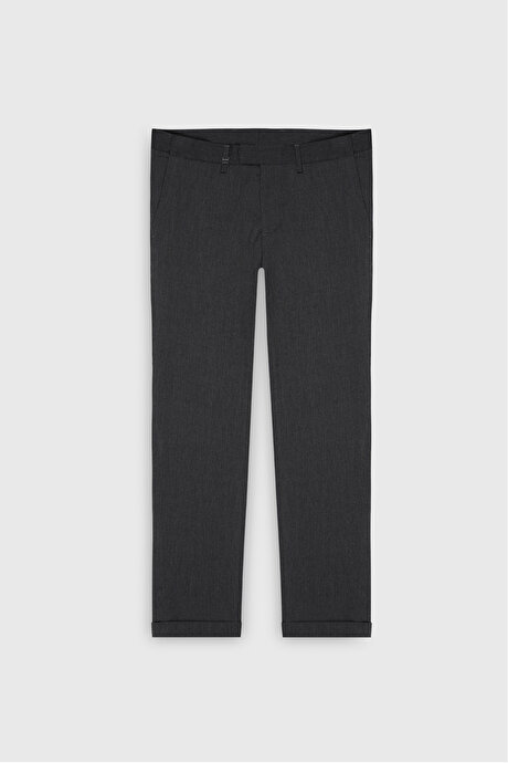 Yünlü Slim Fit Dar Kesim Balıksırtı Desenli Yan Cep Esnek Casual Kahverengi Pantolon resmi