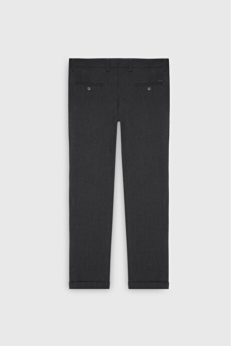 Yünlü Slim Fit Dar Kesim Balıksırtı Desenli Yan Cep Esnek Casual Kahverengi Pantolon resmi
