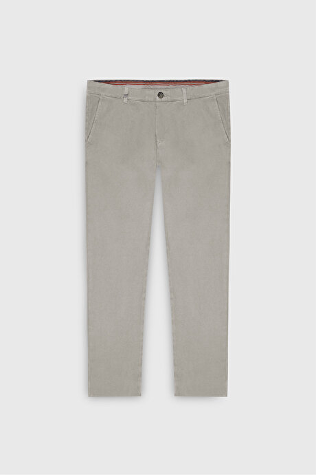 Pamuklu Slim Fit Dar Kesim Armürlü Yan Cep Esnek Casual Bej Pantolon resmi