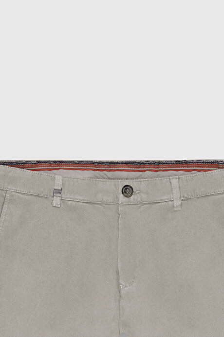 Pamuklu Slim Fit Dar Kesim Armürlü Yan Cep Esnek Casual Bej Pantolon resmi
