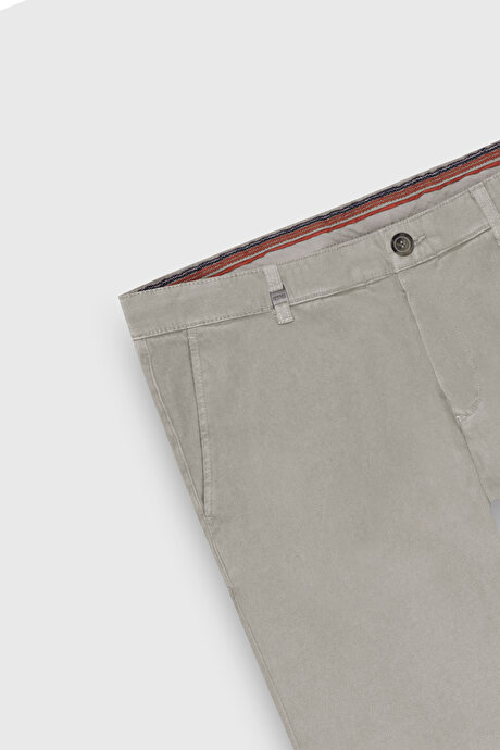 Pamuklu Slim Fit Dar Kesim Armürlü Yan Cep Esnek Casual Bej Pantolon resmi