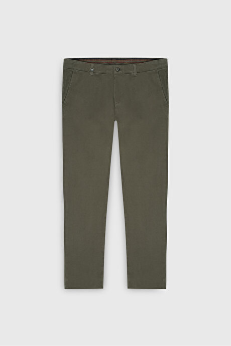 Pamuklu Slim Fit Dar Kesim Armürlü Yan Cep Esnek Casual Haki Pantolon resmi