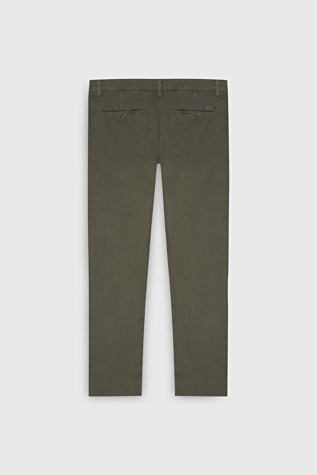 Pamuklu Slim Fit Dar Kesim Armürlü Yan Cep Esnek Casual Haki Pantolon resmi