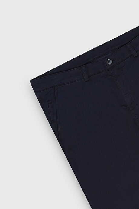 Slim Fit Dar Kesim Pamuklu Esnek Armürlü Yan Cep Lacivert Pantolon resmi