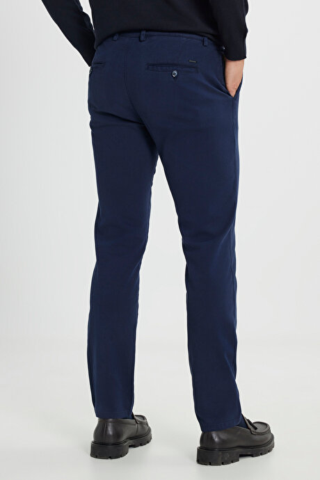 Slim Fit Dar Kesim Pamuklu Esnek Armürlü Yan Cep Lacivert Pantolon resmi