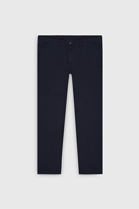 Slim Fit Dar Kesim Pamuklu Esnek Armürlü Yan Cep Lacivert Pantolon resmi