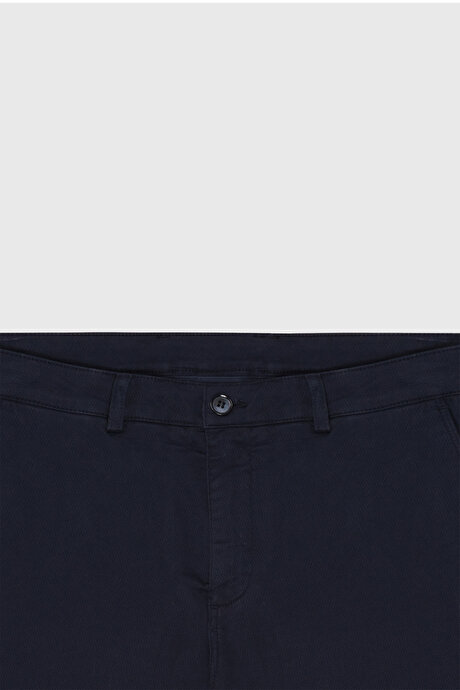 Slim Fit Dar Kesim Pamuklu Esnek Armürlü Yan Cep Lacivert Pantolon resmi