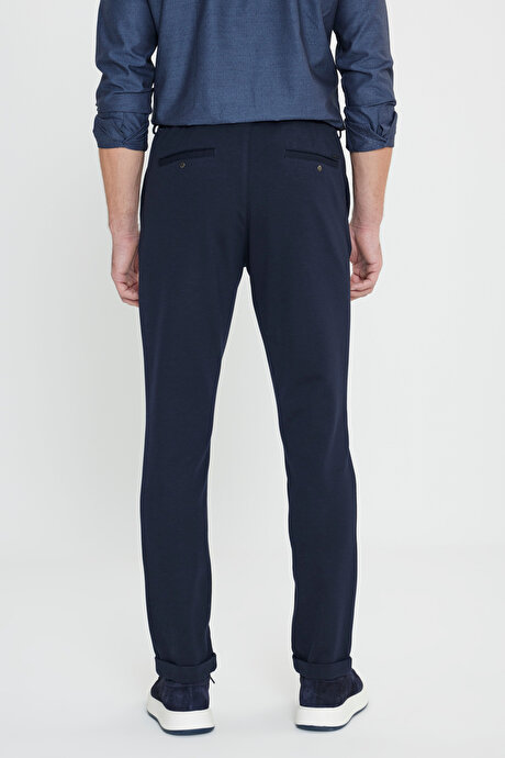 Slim Fit Dar Kesim Beli Bağlamalı Yan Cep Esnek Casual Lacivert Pantolon resmi