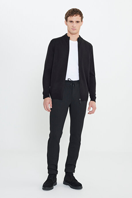 Slim Fit Dar Kesim Beli Bağlamalı Yan Cep Esnek Casual Siyah Pantolon resmi