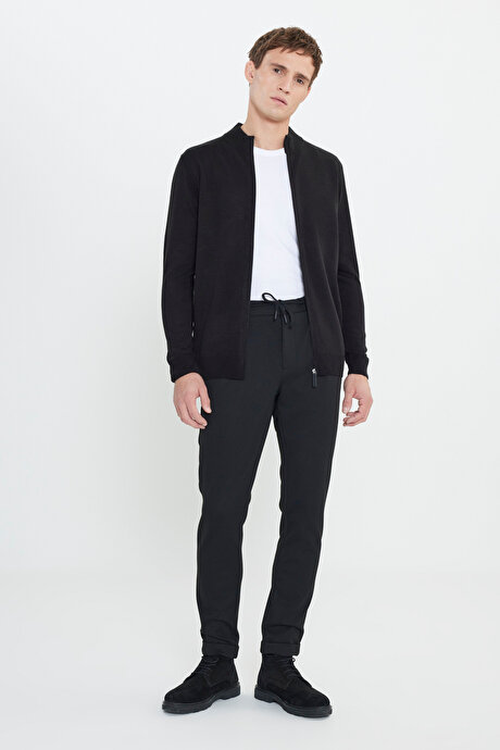 Slim Fit Dar Kesim Beli Bağlamalı Yan Cep Esnek Casual Siyah Pantolon resmi