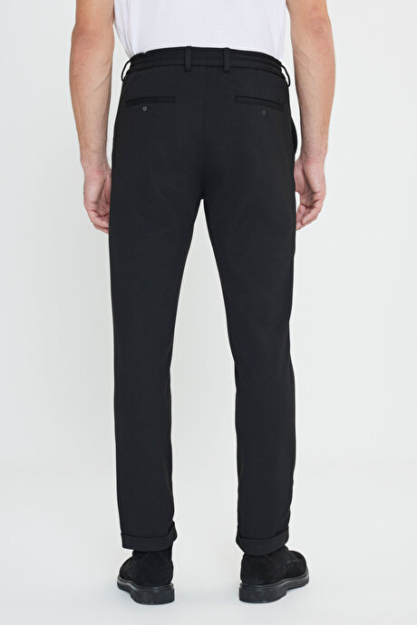 Slim Fit Dar Kesim Beli Bağlamalı Yan Cep Esnek Casual Siyah Pantolon resmi