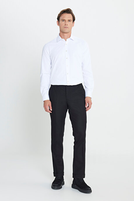 Slim Fit Dar Kesim Beli Gizli Lastikli Yan Cep Klasik Esnek Siyah Pantolon resmi