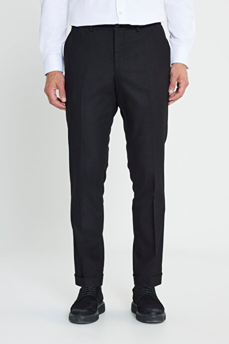 Slim Fit Dar Kesim Beli Gizli Lastikli Yan Cep Klasik Esnek Siyah Pantolon resmi