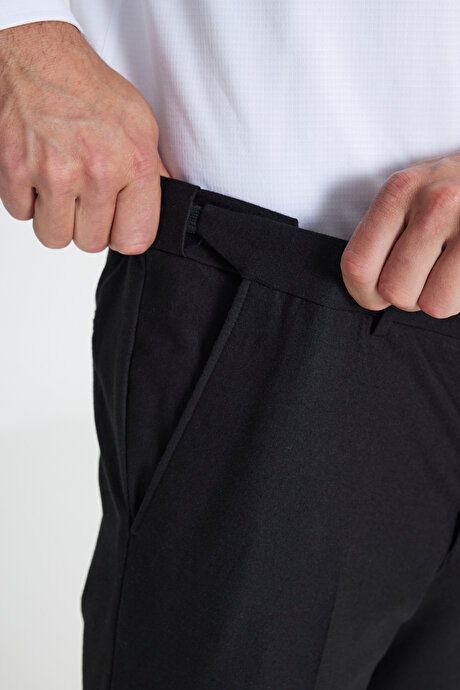 Slim Fit Dar Kesim Beli Gizli Lastikli Yan Cep Klasik Esnek Siyah Pantolon resmi