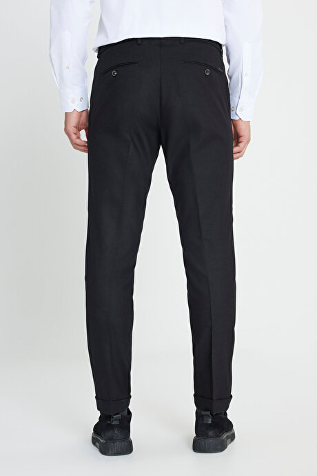 Slim Fit Dar Kesim Beli Gizli Lastikli Yan Cep Klasik Esnek Siyah Pantolon resmi