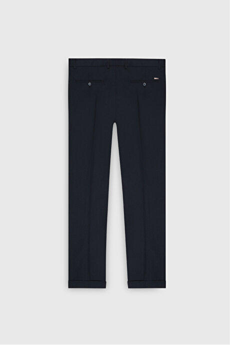 Yünlü Flanel Slim Fit Dar Kesim Beli Gizli Lastikli Yan Cep Klasik Lacivert Pantolon resmi