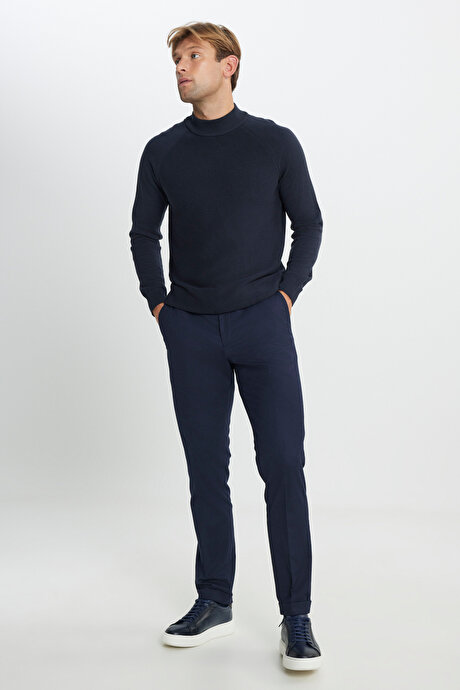 Yünlü Flanel Slim Fit Dar Kesim Beli Gizli Lastikli Yan Cep Klasik Lacivert Pantolon resmi