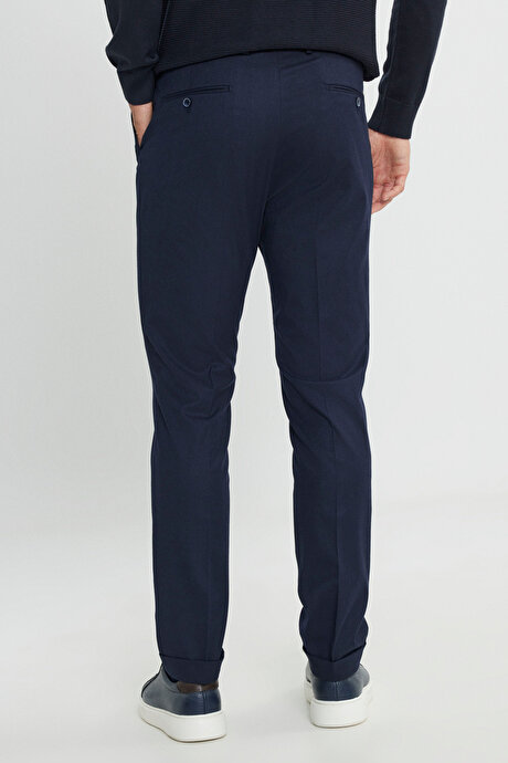 Yünlü Flanel Slim Fit Dar Kesim Beli Gizli Lastikli Yan Cep Klasik Lacivert Pantolon resmi