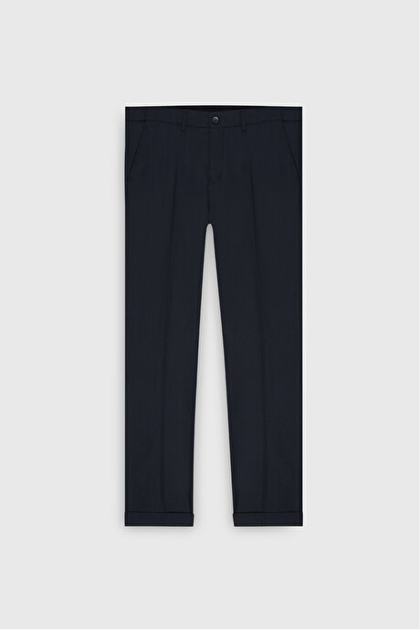 Yünlü Flanel Slim Fit Dar Kesim Beli Gizli Lastikli Yan Cep Klasik Lacivert Pantolon resmi