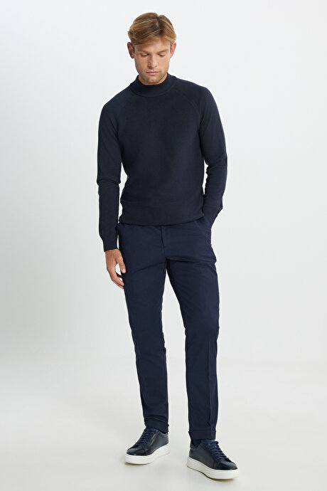 Yünlü Flanel Slim Fit Dar Kesim Beli Gizli Lastikli Yan Cep Klasik Lacivert Pantolon resmi
