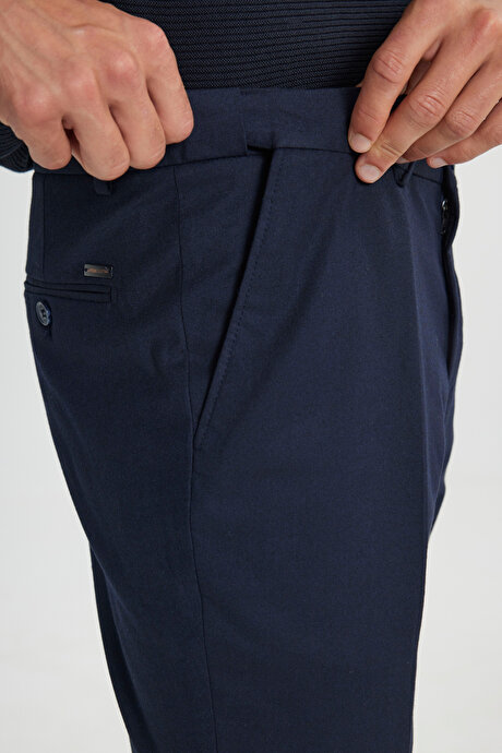 Yünlü Flanel Slim Fit Dar Kesim Beli Gizli Lastikli Yan Cep Klasik Lacivert Pantolon resmi