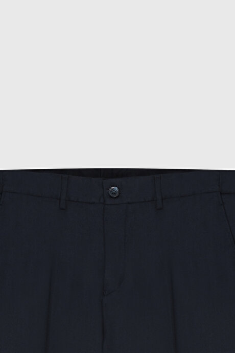 Yünlü Flanel Slim Fit Dar Kesim Beli Gizli Lastikli Yan Cep Klasik Lacivert Pantolon resmi